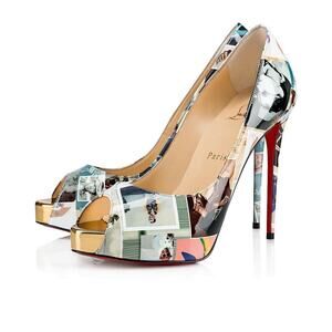 Christian Louboutin New Very Prive 120 Patent Collage Multi Gold Heel Pump 37